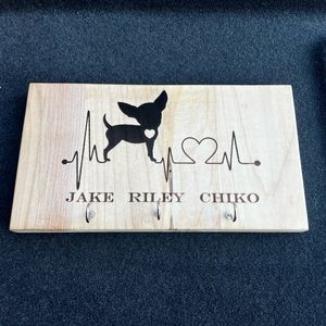 Customized solid maple laser engraved dog leash hanging